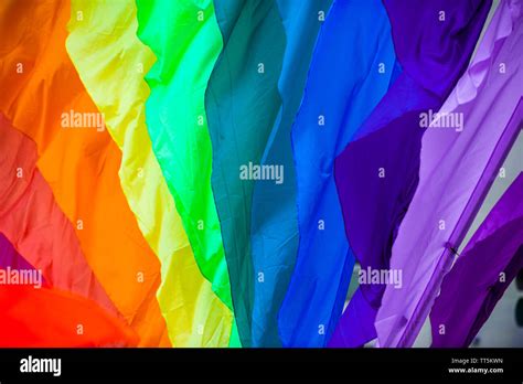 Rainbow Flag Parachute Fabric Fills The Frame For A Colorful Background Of Gay Pride