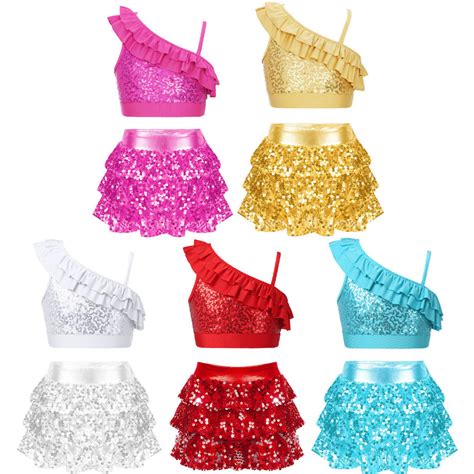 Girls Sequin Dance Costume Sparkle Hip Hop Jazz Dance Clothes Modern