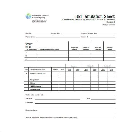 Bid Sheet Template - 10+ Free Word, PDF, Documents Download