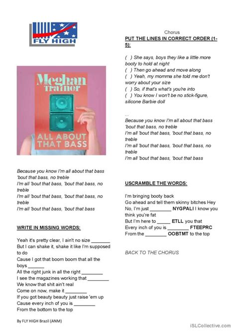 Meghan Trainor All about that bass Deutsch DAF Arbeitsblätter pdf doc