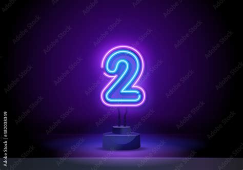 Number two symbol neon sign vector. Neon blue number 2 on black ...