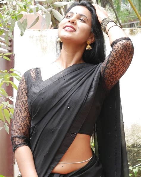 Instagram South Indian Model Shanaya Shannu Black Saree Photos