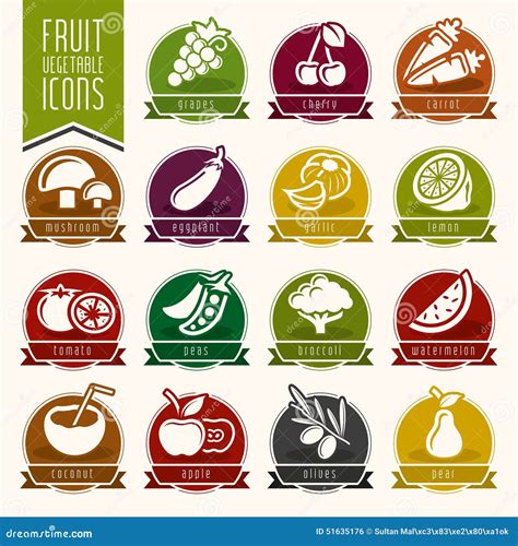 Fruit And Vegetable Icon Set Stock Vector Illustration Of Fruits