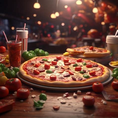 Premium Photo | Dynamic 4K graphic showcasing a 3D fast food scene featuring a Pizza