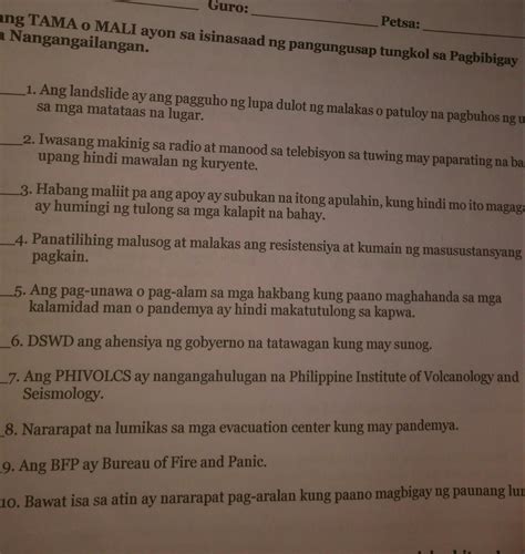 I Isulat Ang Tama O Mali Ayon Sa Isinasaad Ng Pangungusap Tungkol Sa