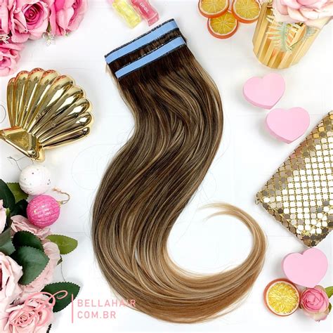 Mega Hair Morena Iluminada Liso - MEGA HAIR ADESIVO CABELO DE FIBRA HUMANIZADA LISO MORENA ILUMINADA ...