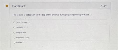 Solved Question 9 3 1 Pts The Folding Of Ectoderm On The Top Chegg