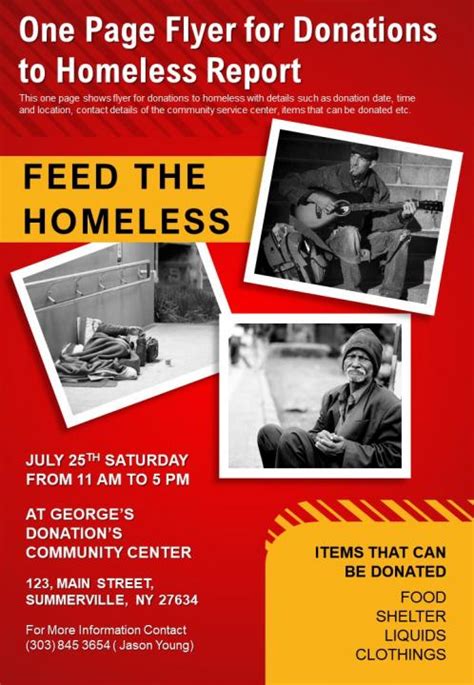 One Page Flyer For Donations To Homeless Report Presentation Report