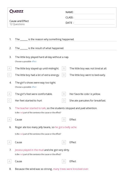 50+ Cause and Effect worksheets for 5th Grade on Quizizz | Free & Printable