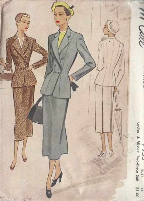 1950 Vintage Sewing Pattern B42 SUIT SKIRT JACKET R782 The