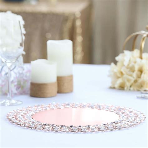 14 Rose Gold Wired Metal Charger Plate With 118 Acrylic Crystal Beads Tableclothsfactory