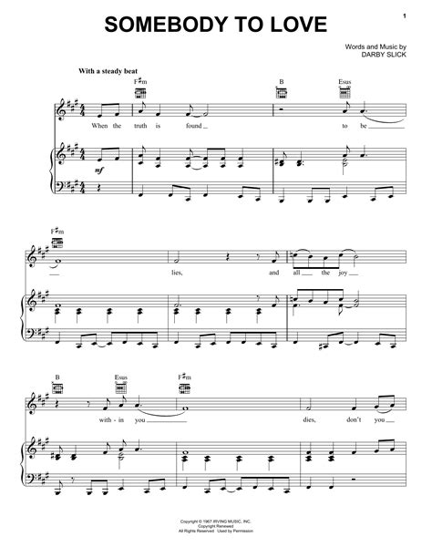 Jefferson Airplane Somebody To Love Sheet Music Chords And Lyrics Download Printable Oldies