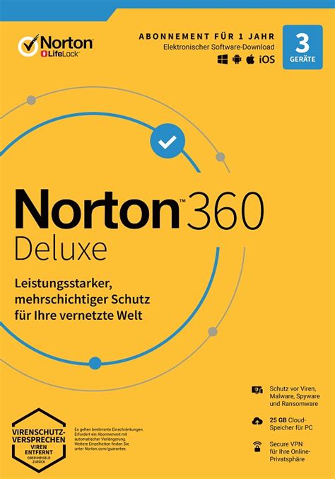 NORTON 360 DELUXE 2024 3 Geräte 1 Jahr inkl 25GB KEIN ABO Download