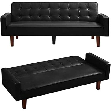 YPBBOOM PU Futon Sofa Couch for Living Room Convertible Faux Leather ...