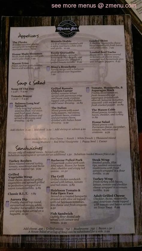 Menu At The Mason Jar Grill And Pub Aurora