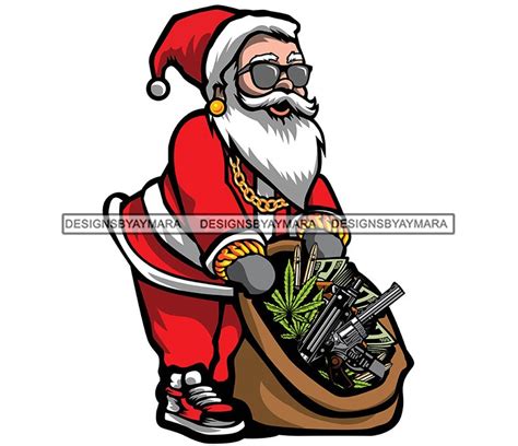 Gangster Santa Claus Bag Full Money Guns Gold Chain Gansta Etsy