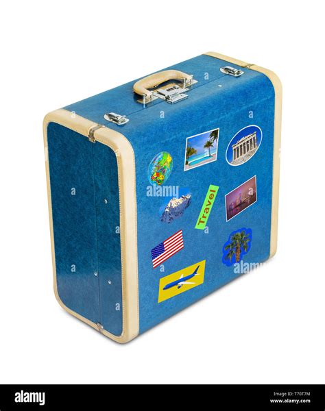 Vintage suitcase with travel stickers Stock Photo - Alamy