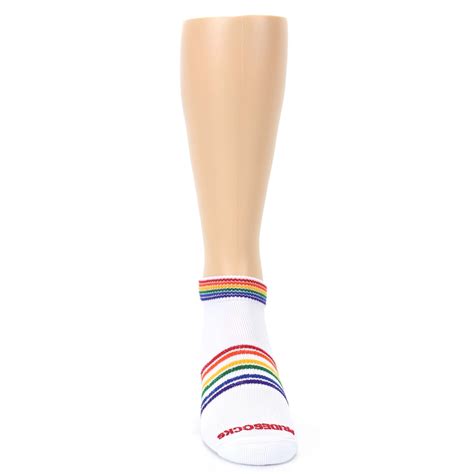 White Multicolor Rainbow Striped Socks Mens Ankle Socks Boldsocks