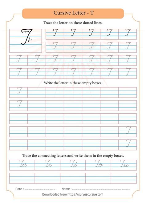 Capital Letter T in Cursive | SuryasCursive.com | Teaching cursive, Cursive letter t, Cursive ...