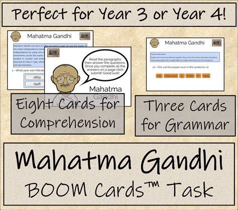 Mahatma Gandhi Lks2 Boom Cards™ Comprehension Activity Teaching Resources