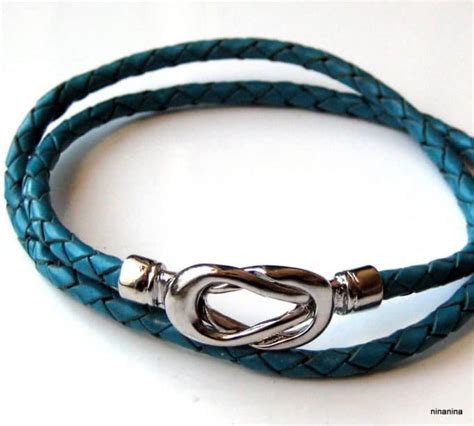 Bracelet Menotte Cuir Tress Bleu Ninanina