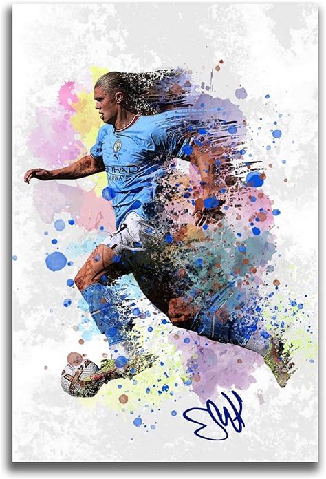 Amazon Soccer Stars Erling Haaland Watercolour Canvas Poster Wall