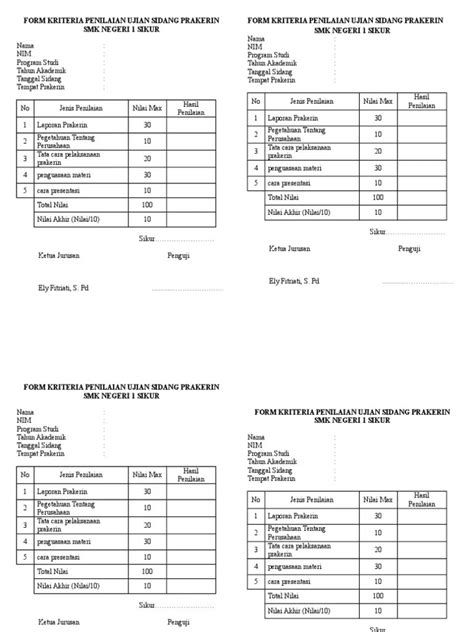 Contoh Format Penilaian Sidang Prakerin Format Penilaian Pkl Smk Guru Paud Lembar