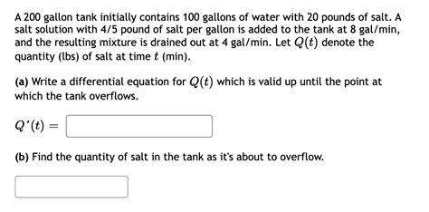 Solved A Gallon Tank Initially Contains Gallons Of Chegg