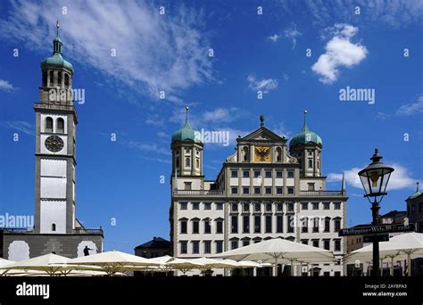 town hall, city hall, Perlach-tower, Augsburg, Bavaria, Germany Stock ...