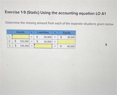 Solved Exercise 1 9 Static Using The Accounting Equation