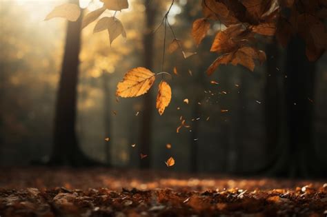 Premium AI Image | Autumn forest background with falling leaves and sunbeams Fall season concept