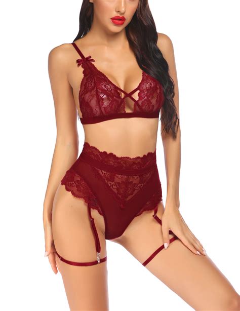 Buy Women Lingerie Set With Garter Belts Lace Lingerie High Waist