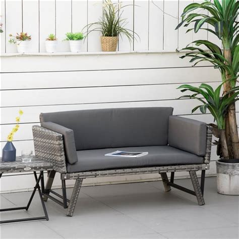 Outsunny Rattan Outdoor Loveseat with Grey Cushions Included and Steel Frame 860-049GY | RONA