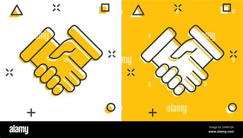 Handshake Icon In Comic Style Partnership Deal Cartoon Vector