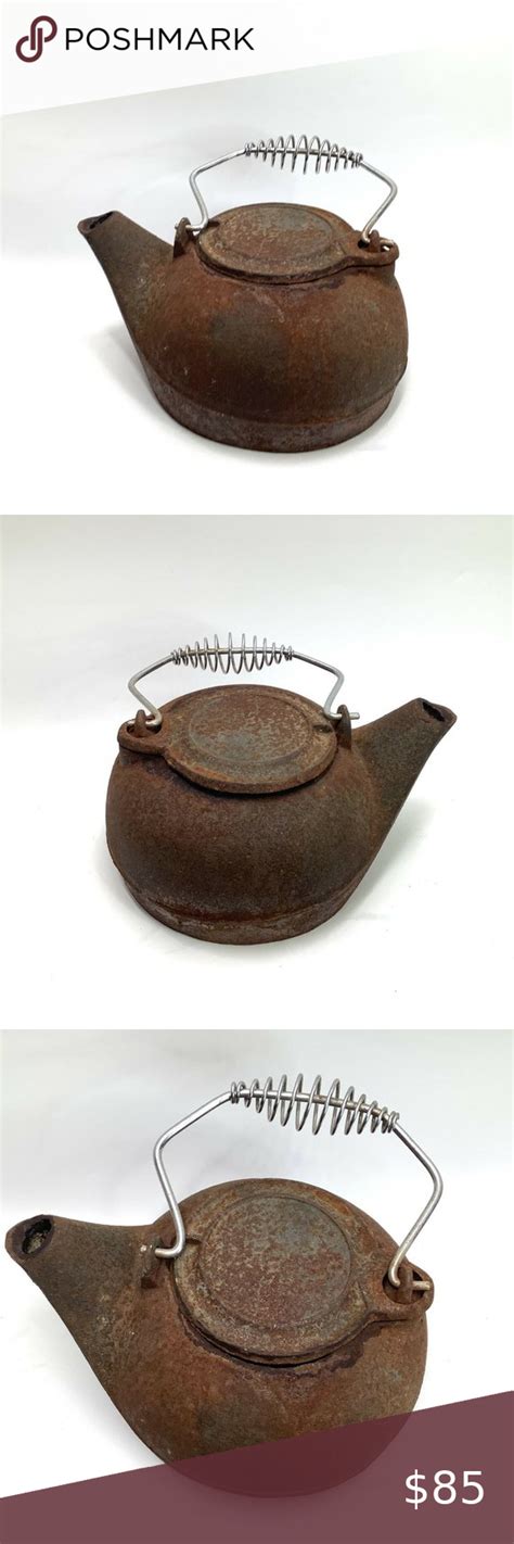 Antique Rusty Cast Iron Tea Kettle Swivel Lid In Tea Kettle