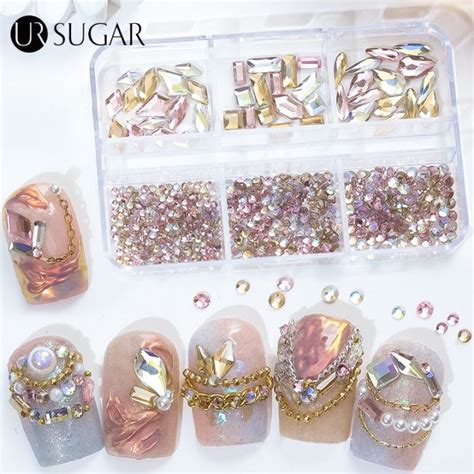 Ur Sugar 6 Grids Shaped Flat Bottom Rhinestones Shiny Crystal Nail Stone Nail Gems Flatback For