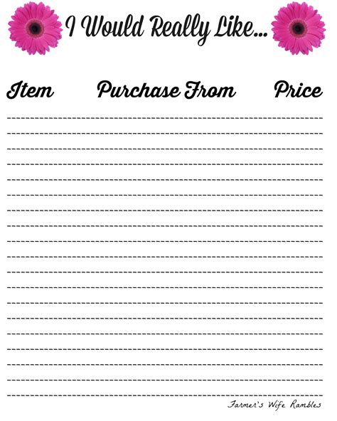 Free Wish List Printables 5 Designs To Pick From Farmers Wife Rambles