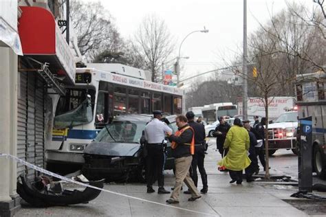 Five Hurt When Mta Bus Crashes Into Bus Stop Full Of Waiting Passengers