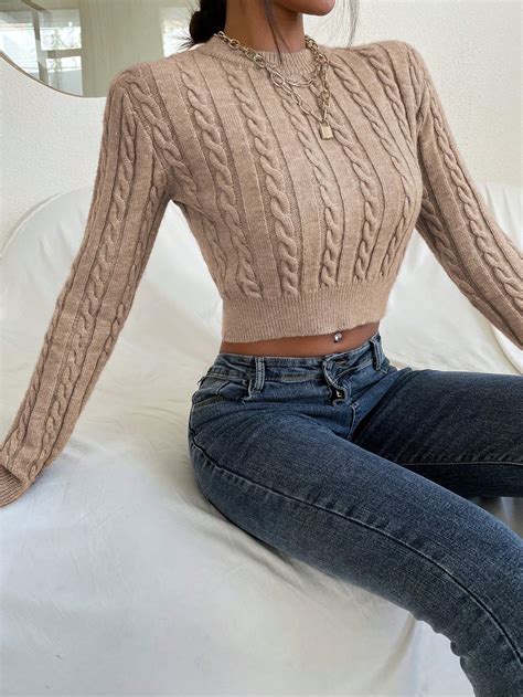 Shein Priv̩ Cable Knit Crop Sweater Onehub