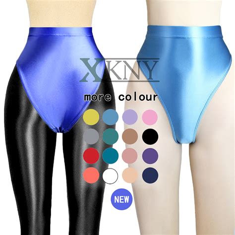 Xckny Satin Glossy Briefs Sexy Solid Bikini High Waist High Elasticity