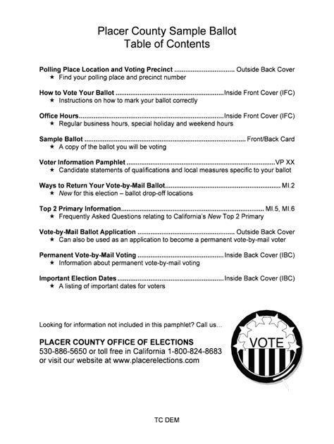 Fillable Online Placer County Sample Ballot Table Of Contents Fax Email