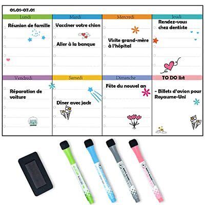 Poprun Tableau Magn Tique Semainier Frigo Effa Able Planning Semaine