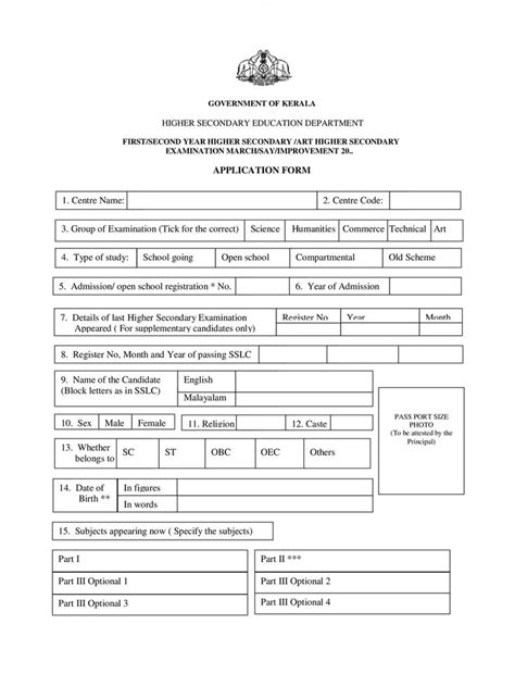 Kerala Plus One Application Form 2022 PDF