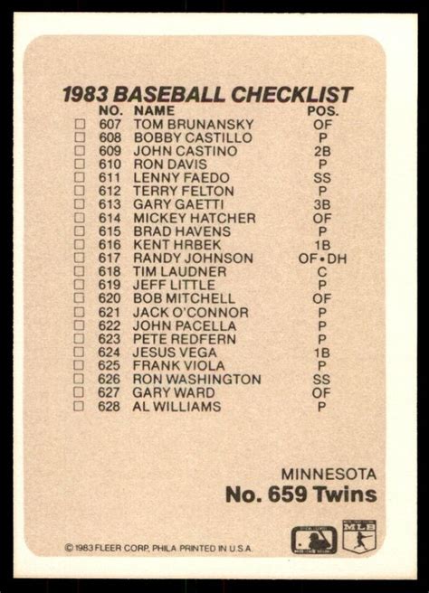 1983 Fleer Tom Brunansky Minnesota Twins 607 EBay