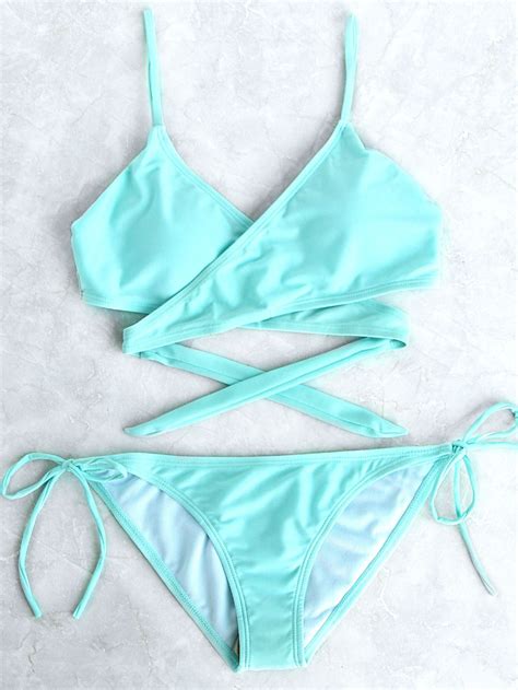 Turquoise Side Tie Wrap Bikini Set In Bikinis Bikini Set Swimsuits