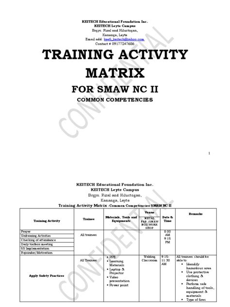 Training Activity Matrix Smaw Nc Ii Common Pdf Housekeeping Welding