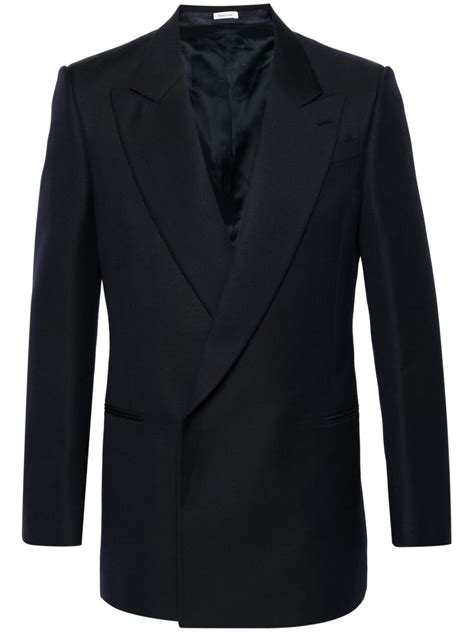 Alexander Mcqueen Peak Lapels Double Breasted Blazer Blue Farfetch Uk