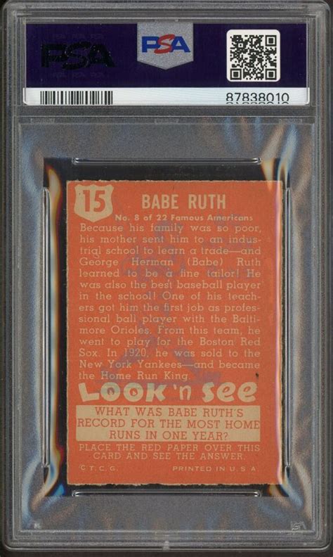 1952 Topps Look N See 15 Babe Ruth New York Yankees HOF PSA 8