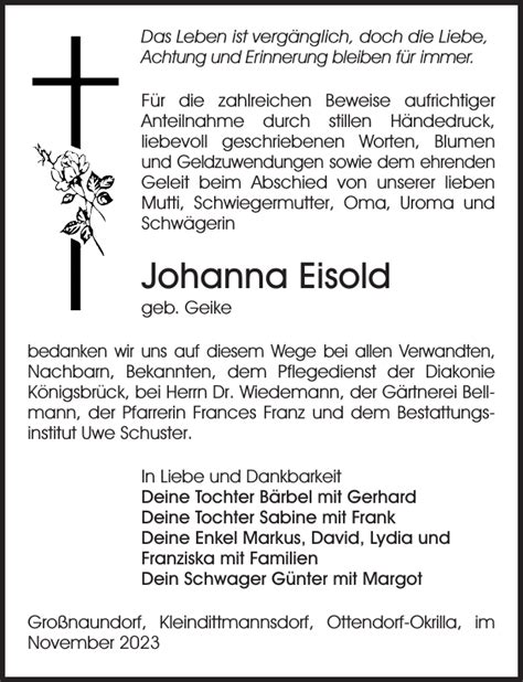 Johanna Eisold Traueranzeige S Chsische Zeitung