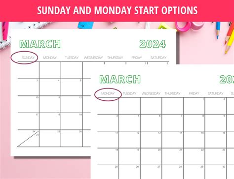 Printable 2023 2024 Calendar, Calendar Download, Horizontal Calendar, Blank Calendar, Calendar ...